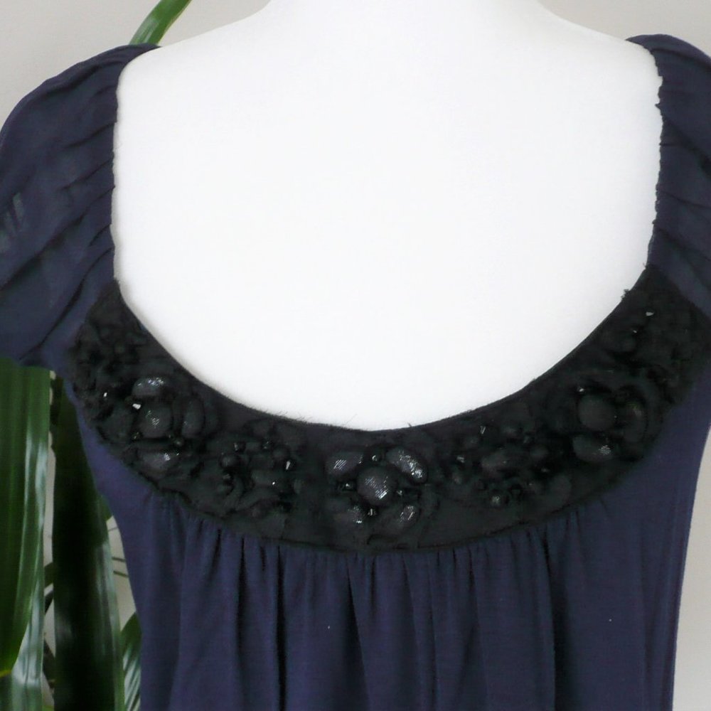 Anthropologie - Deep Blue Top with Black neckline contrast - Sz P - Picture 3 of 7